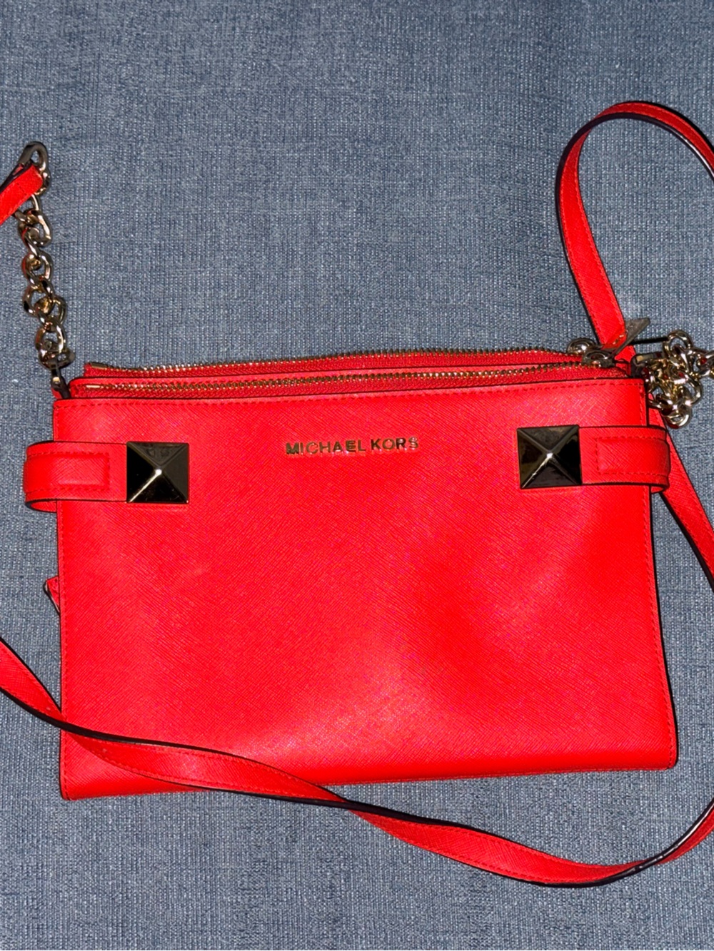 Michael Kors Vibrant Red Saffiano Crossbody with Gold Hardware